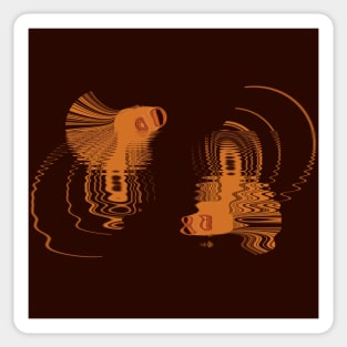 cartoon doodle of twin bright orange goldfish with ripples and water reflections Sticker